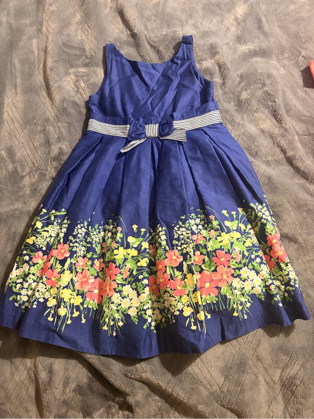 Janie and Jack Sleeveless Round Neck Navy Blue Floral Sateen Tulle Dress 5